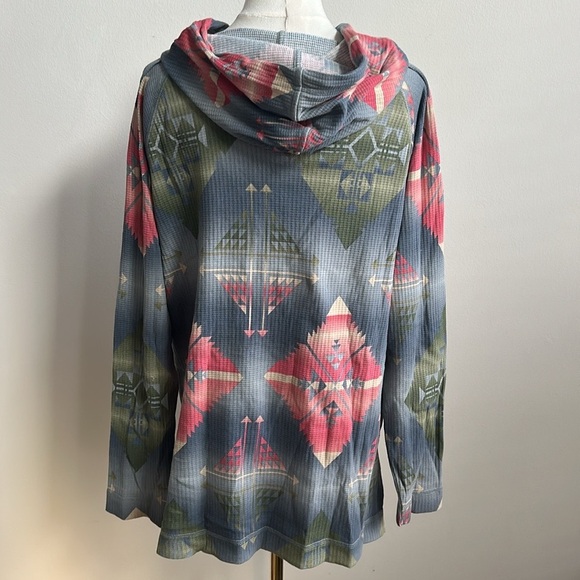 Chaps Women’s Long Sleeve Pullover Lightweight Western Aztec Thermal Hoodie Med‎ - Picture 2 of 10